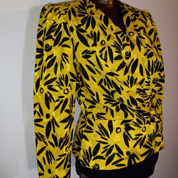 Yellow printed blouse-jacket, vintage from early1980s, made in Canada - Picture 7 of 10